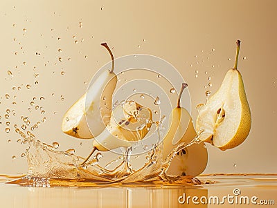 Levitating and splashing pear slices separated Stock Photo