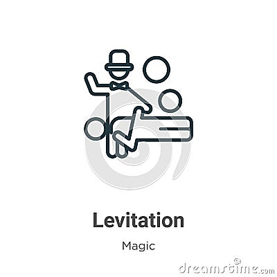 Levitation outline vector icon. Thin line black levitation icon, flat vector simple element illustration from editable magic Vector Illustration