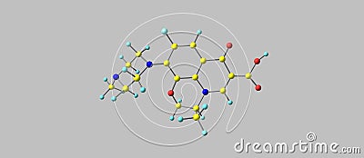 Levofloxacin acid molecular structure isolated on grey Cartoon Illustration