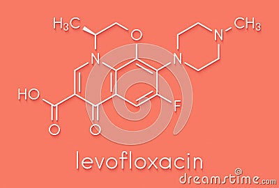 Levofloxacin antibiotic drug fluoroquinolone class molecule. Skeletal formula. Stock Photo