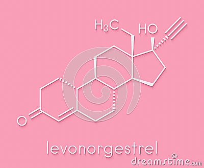 Levonorgestrel contraceptive pill drug molecule. Skeletal formula. Stock Photo