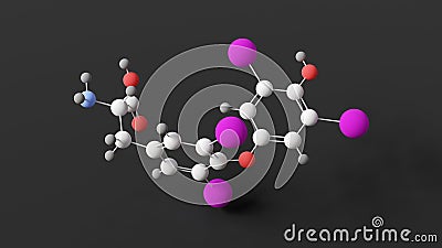 levothyroxine molecule, molecular structure, l-thyroxine, ball and stick 3d model, structural chemical formula with colored atoms Stock Photo