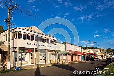 Levuka, Fiji. Colourful vibrant street of old colonial capital of Fiji - Levuka town, Ovalau island, Fiji, Melanesia, Oceania. Editorial Stock Photo