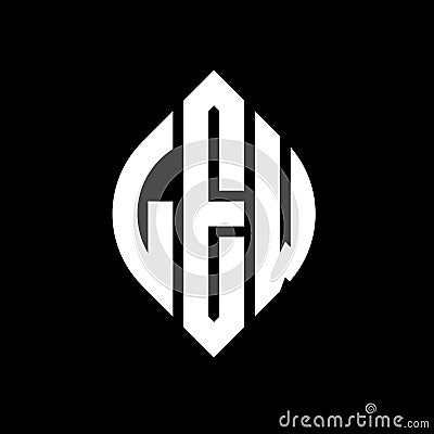 LEW circle letter logo design with circle and ellipse shape. LEW ellipse letters with typographic style. The three initials form a Vector Illustration