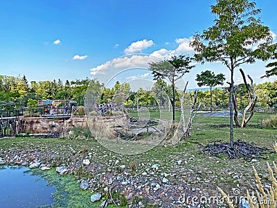 Lewa Savanna landscape - Landschaft von der Lewa Savanne or La savana Lewa - The Zoo ZÃ¼rich Zuerich or Zurich, Switzerland Stock Photo