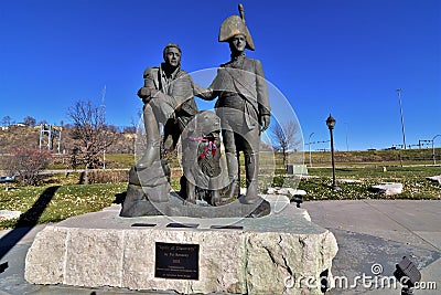 Lewis and Clark discovery center sioux city iowa statue with dog Seaman monument Editorial Stock Photo