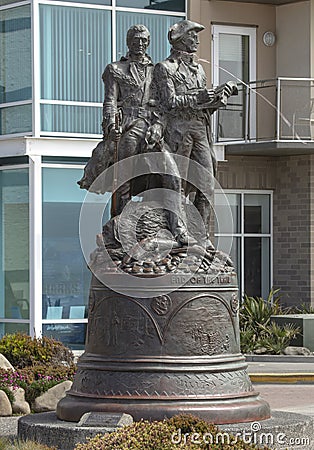 Lewis Merriweather and William Clark statue Oregon coast Stock Photo