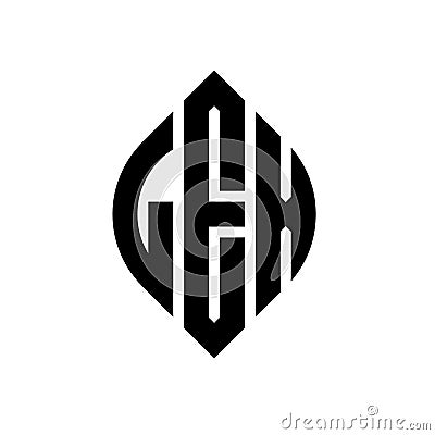 LEX circle letter logo design with circle and ellipse shape. LEX ellipse letters with typographic style. The three initials form a Vector Illustration