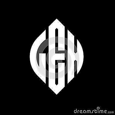 LEX circle letter logo design with circle and ellipse shape. LEX ellipse letters with typographic style. The three initials form a Vector Illustration
