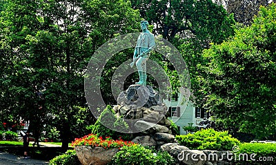 Lexington, MA: Minuteman Statue on Village Green Editorial Stock Photo