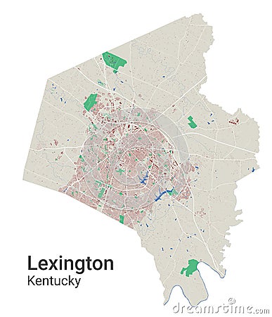 Lexington vector map. Detailed map of Lexington city administrative area. Cityscape panorama illustration. Road map with highways Cartoon Illustration