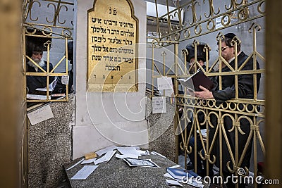 Hasidic Jews Pilgrimage To Tzadik Elimelechs Grave in Lezajsk Editorial Stock Photo