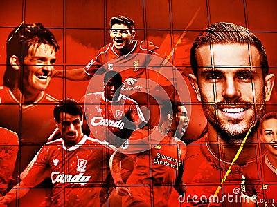 The LFC Liverpool star team on the sides of the Anfield stadium with an interesting background Editorial Stock Photo