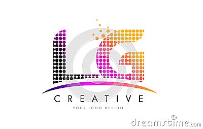 LG L G Letter Logo Design with Magenta Dots and Swoosh Vector Illustration