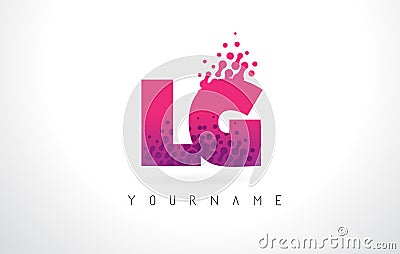 LG L G Letter Logo with Pink Purple Color and Particles Dots Design. Vector Illustration