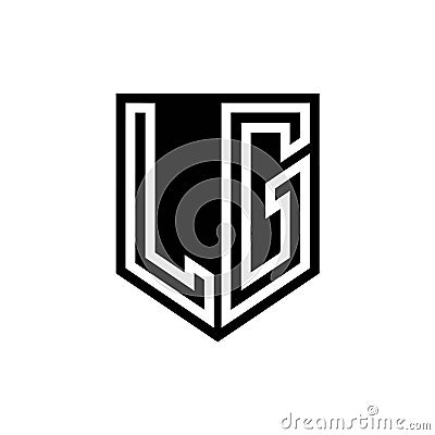 LG Logo monogram shield geometric white line inside black shield color design Vector Illustration