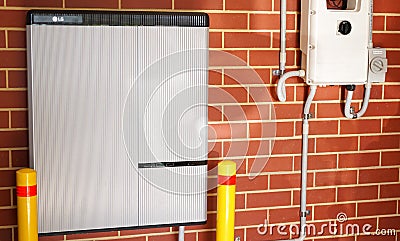 LG lithium ion home battery and Solar Edge inverter solar panel system. Editorial Stock Photo