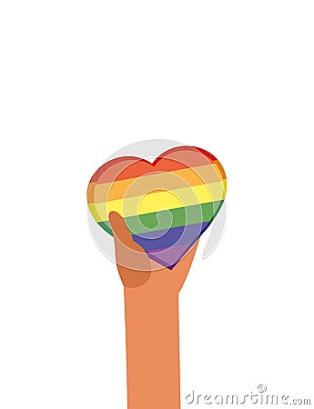 LGBT banner, hand holding heart, rainbow Vector Illustration