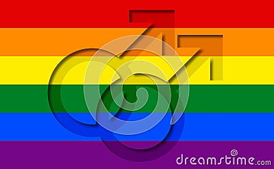 LGBT community, flag. The doubled male sign. Illustration. The symbol of gay male. Stock Photo