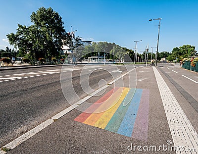 LGBT flag in front of the European Court of Human Rights Editorial Stock Photo