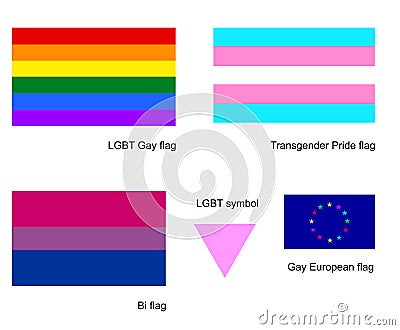 LGBT Gay flags icon set, isolated on white background. Transgender flag. Bi flag, bisexual symbol. Stock Photo