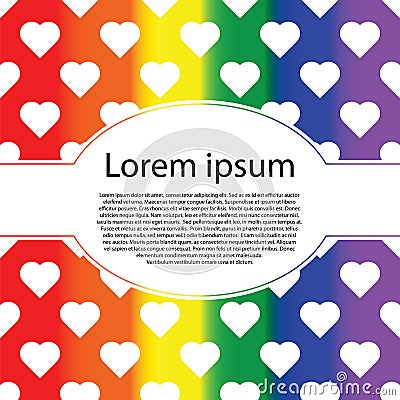 LGBT, gay and lesbian pride greeting card, poster with heart and oval text frame Valentine`s Day. Vector Illustration