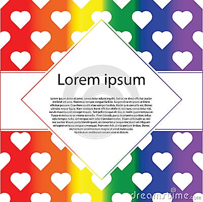 LGBT, gay and lesbian pride greeting card, poster with heart and rhombus text frame Valentine`s Day. Vector Illustration