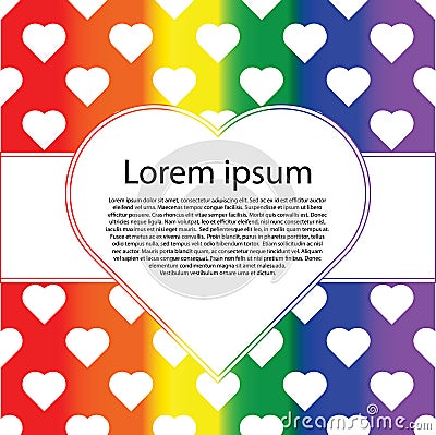 LGBT, gay and lesbian pride greeting card, poster with heart and text frame Valentine`s Day. Vector Illustration