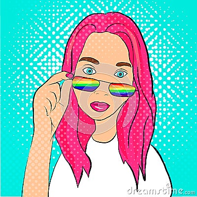 LGBT girl in pop art Vector Illustration