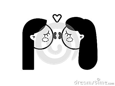 LGBT lesbian couple. Black and white icons. Symbols of Love. Vector Illustration