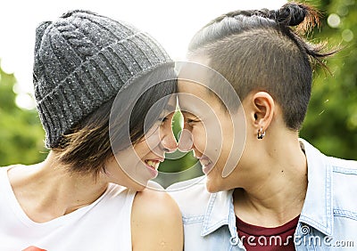 LGBT Lesbian Couple Moments Happiness Concept Stock Photo