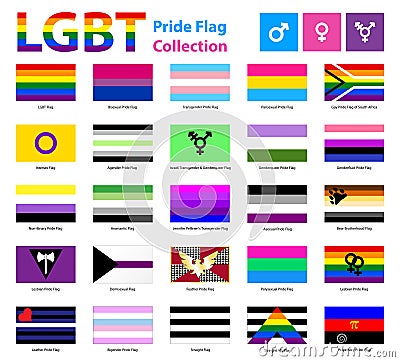 LGBT Official Pride Flag Collection Lesbian, Gay, Bisexual and Transgender Vector Illustration