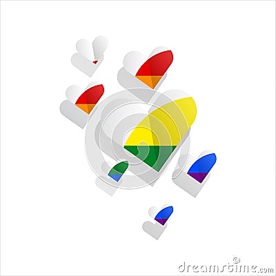 LGBT paper hearts. painted in lgbt style isolated on white background. Homosexual icon illustration Cartoon Illustration