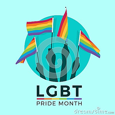 LGBT pride month with hands hold rainbow flag in circle vector design Vector Illustration