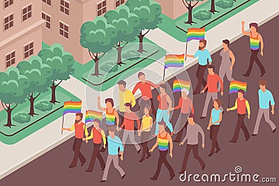 Lgbt Protest Isometric Illustration Vector Illustration