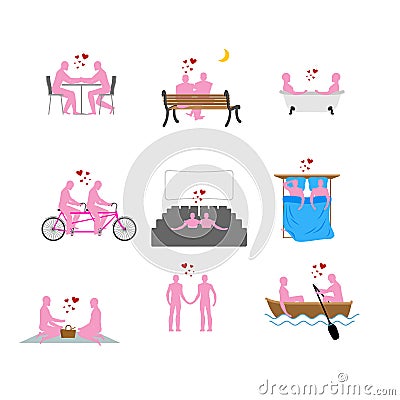 LGBT silhouettes set. Pink people in movie theater. Lovers in ba Vector Illustration