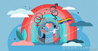 LGBT vector illustration. Flat tiny bisexual persons with rainbow concept. Vector Illustration