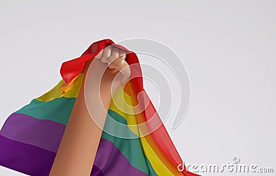 LGBTQ people raise their hands with a rainbow flag Cartoon Illustration