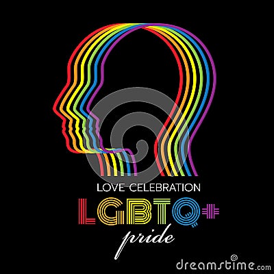 LGBTQ pride banner with abstract rainbow line head human sign on black background vector design Vector Illustration