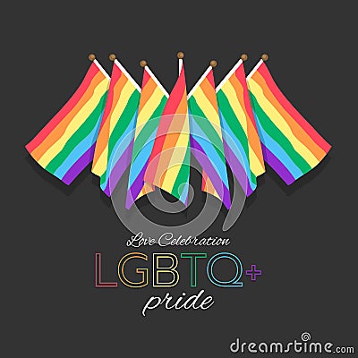 LGBTQ pride banner with Group of rainbow flag on dark background vector design Vector Illustration