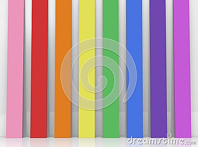 3d rendering. lgbtq rainbow color vertical panels decorating on gray background Stock Photo
