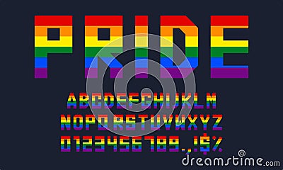 LGBTQ+ rainbow colors pride font design Vector Illustration
