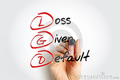 LGD - Loss Given Default is the share of an asset that is lost if a borrower defaults, acronym concept background Stock Photo