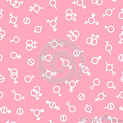 LGDT pride Gender Seamless pattern. Bigender, agender, neutrois, asexual, lesbian, homosexual, bisexual icon orientation Vector Illustration