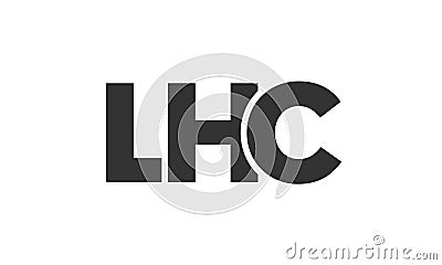 LHC logo design template with strong and modern bold text. Initial based vector logotype featuring simple and minimal typography. Vector Illustration