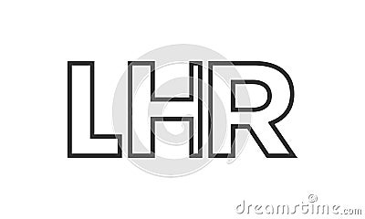 LHR logo design template with strong and modern bold text. Initial based vector logotype featuring simple and minimal typography. Vector Illustration