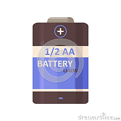 Li-ion battery of 1 2 AA type, cylinder shape. Large rechargeable dry cylindrical lithium power energy item of double A Vector Illustration