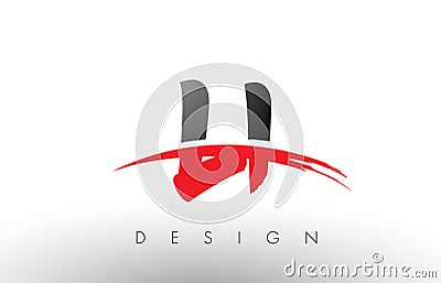 LI L I Brush Logo Letters with Red and Black Swoosh Brush Front Vector Illustration