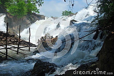 At the Li Phi Waterfalls near Don Det Stock Photo