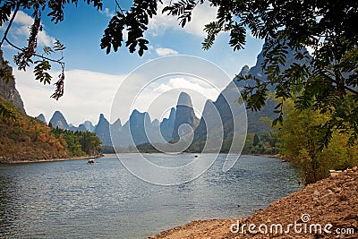 Li River and karst mountains Stock Photo